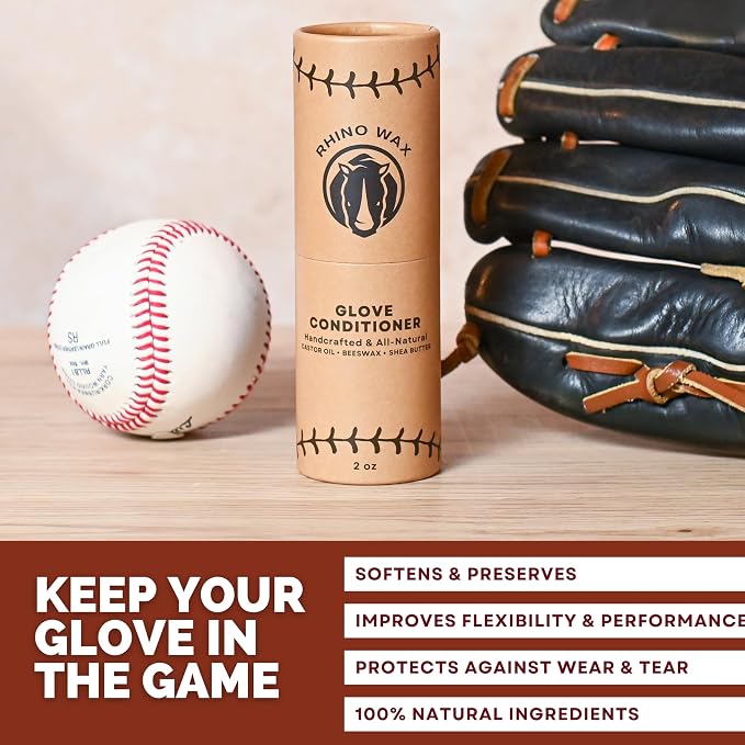 Rhino Wax Baseball Glove Conditioner for Leather - Break in, Protect & Care | Conditions, protects and helps restore dry baseball gloves while preserving softness, flexibility and long-term performance.