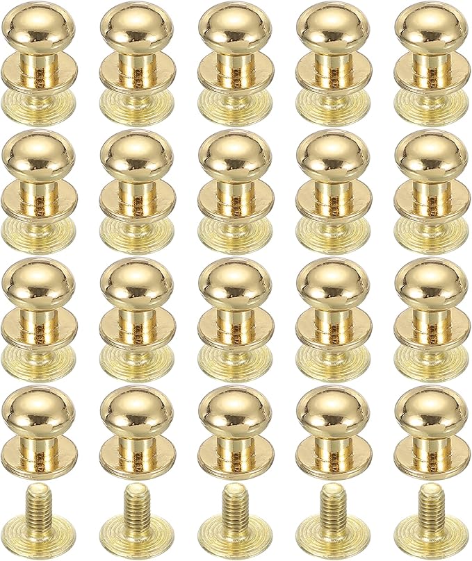 PATIKIL 8 mm Leather Rivets, 20 Sets Ball Head Stud Screw Back Round Head Button Chicago Screw Nipple Stud Rivet for Leather DIY Craft Handbag Belt Repairs, Gold Tone