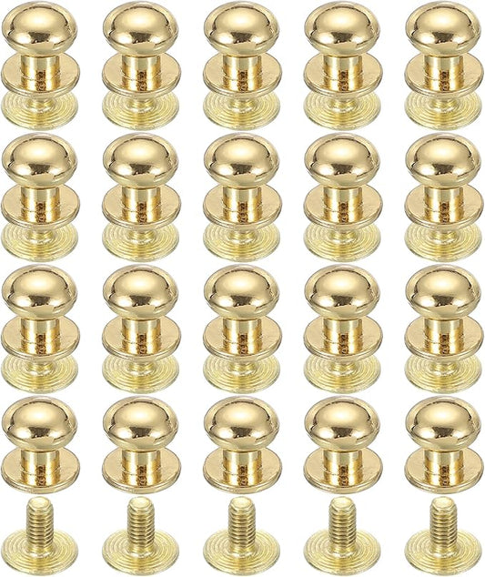 PATIKIL 8 mm Leather Rivets, 20 Sets Ball Head Stud Screw Back Round Head Button Chicago Screw Nipple Stud Rivet for Leather DIY Craft Handbag Belt Repairs, Gold Tone