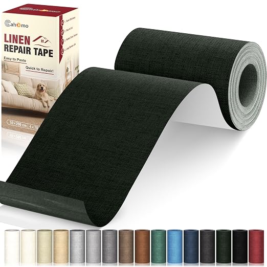 Cahomo Linen Repair Tape 4x79 inch, Self Adhesive Linen Fabric Tape, Linen Fabric Patch Tape Kit, Fabric Repair Tape for Sofas, Headboards, Chairs, Curtains - Army Green