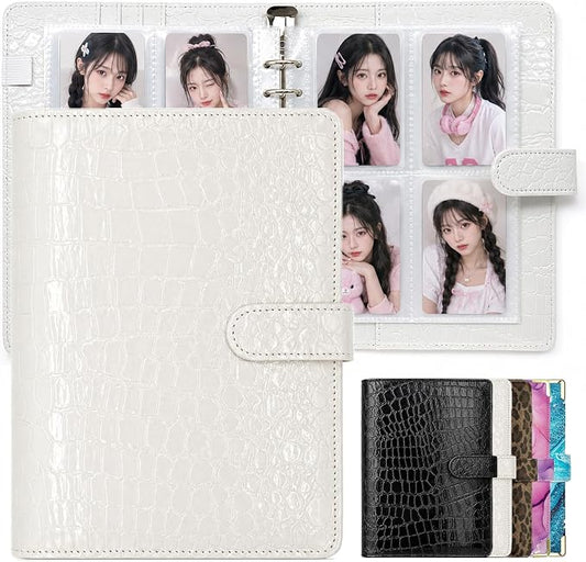 Convend A5 Kpop Photocard Binder,6 Ring Refillable Binder Album with 240 Card Slots,PU Leather Cover,Magnetic Closure for K-pop Photocards,Trading Cards,Game Cards,White Croc Textured