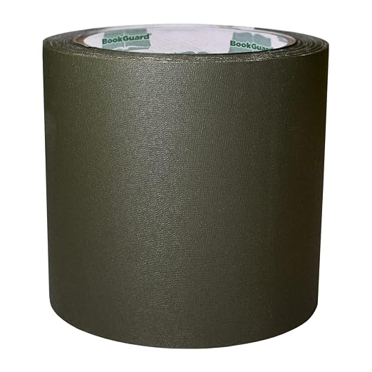 BookGuard 4 inch Premium Bookbinding Repair Cloth Tape, 15 Yard Roll, Olive