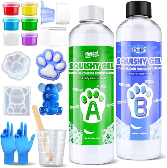 Liquid Silicone for Squishy Maker 18oz, Super Soft Silicone Rubber for Making Taba Squishy, Cat Paw Casting, Bear, Fast Cure All-in-One Kit, A Stress Relief Gifts for Beginners or DIY Enthusiasts