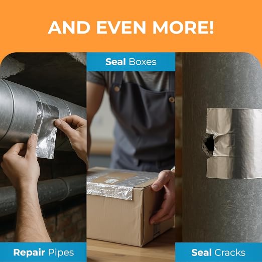 Air 360 Aluminum Foil Tape 2 Inch x 50 FT - HVAC Foil Tape for Ductwork, Dryer Vent, AC & Pipe Insulation - Heavy Duty High Temp Heat Resistant Metal Duct Tape, Waterproof Aluminum HVAC Tape