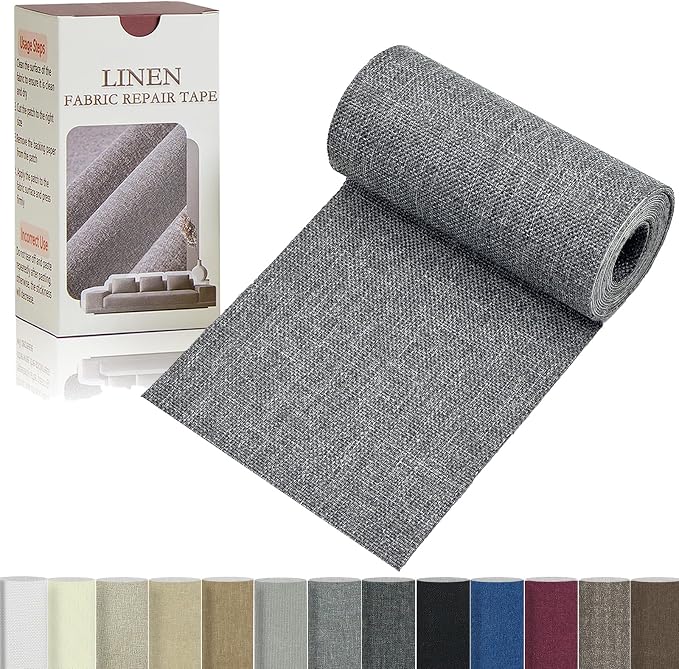 Gheeidau Linen Repair Tape 4x70 Inch Self-Adhesive Couch Patch Repair Fabric Patch for Furniture,Sofas,Cushion,Chairs,Bags,Linen Goods(Grey)