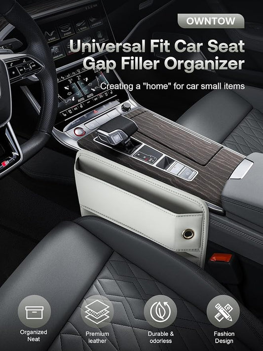 Premium Leather Car Seat Gap Filler Organizer (0.2”-1.2" Gaps), Clever Gifts for Car SUV Truck Owners (Beige, 2 Pack)