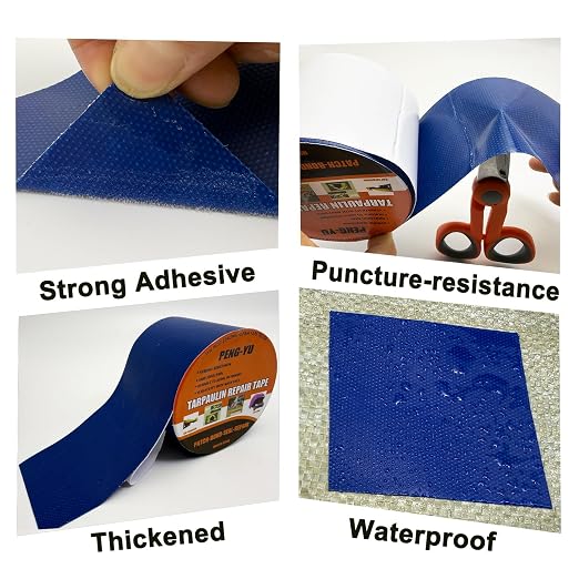 Heavy Duty Awning Repair Tape, Waterproof Strong Adhesive Patch, Instant Fix Tape for Tent, Boat Covers, Tarp, Sail, Canopy, Canvas, Tarpaulin, 3.15INX16FT, Blue