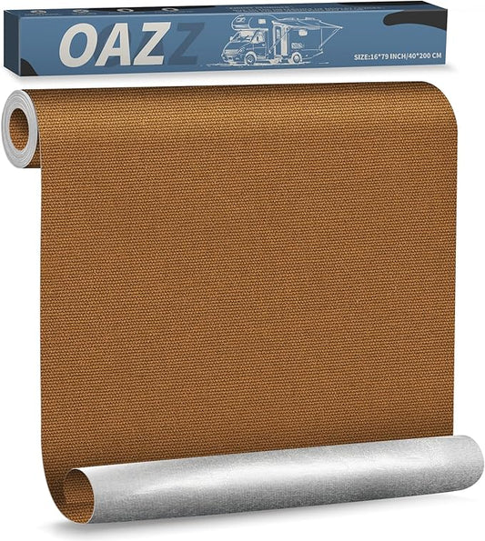 OAZ 16 x 79 inch Canvas Repair Patches Canvas Fabric Patch Self-Adhesive Fabric Repair Tape Waterproof Outdoor Gear Patch Kit for Boat Cover Awning Sofa Chair Couch Tent Bag (Brown)