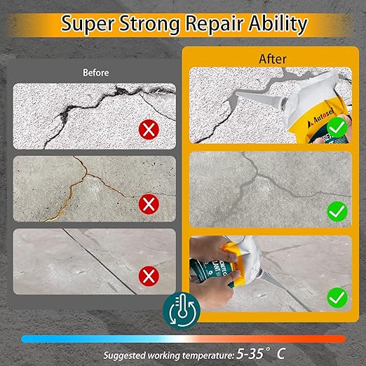 Concrete Crack Filler, High Elasticity Cement Crack Repair Sealant, Self-Leveling Waterproof Caulking Glue for Driveways, Walkways, Patios, Outdoor Concrete Joint Repair-2 PCS