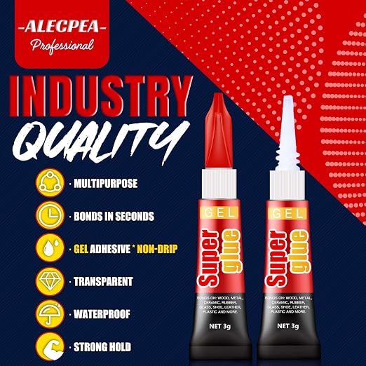 3 Gram (Pack of 24) Single use Super Glue Gel, Super Fast, Thick & Strong Adhesive Superglue, Cyanoacrylate Glue for Hard Plastics, DIY Craft, Ceramics, Frame, Leather, Metal Etc