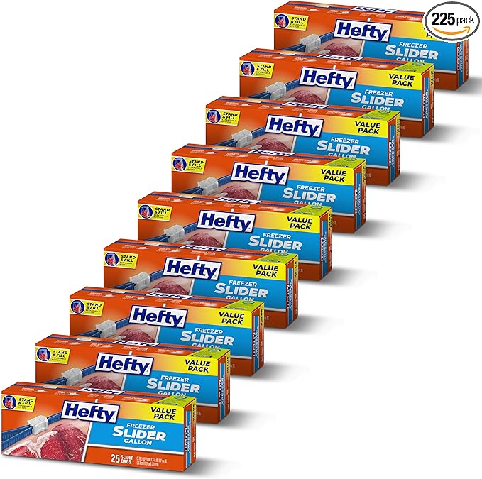 Hefty Slider Freezer Storage Bags, Gallon Size, 25 Count (Pack of 9), 225 Total
