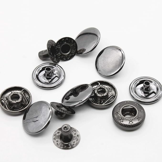 Raydodo 12 Set Leather Snap Fasteners Kit, 15mm Metal Snap Buttons Kit Press Studs with 4 Install Tools, Rivets and Snaps for Clothing, Jeans, Jackets, Bracelets, Bags (Black)