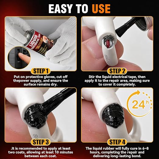 Liquid Electrical Tape, Black Insulating Electrical Tape with Brush, Quick-Dry Waterproof Liquid Tape for Wires, Cables, Connectors, Outdoor & Automotive Electrical Equipment, Heat Resistant