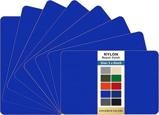 KING MOUNTAIN Self Adhesive Nylon Fabric Repair Patch, 5×8 Inches 8 Pcs, Quick Down Jacket Repair Patch, Waterproof Outdoor Gear Patch Kit for Tent,Backpacks,Umbrella, Gloves, Sleeping Bag (Blue)