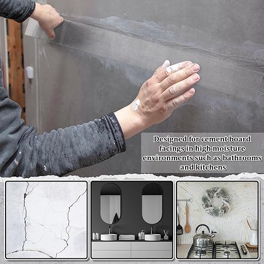 250 ft x 4 Inch Cement Board Joint Tape Self Adhesive Durable Gray Fiberglass Mesh Drywall Mesh Repair Tape for Cement Board Joints Repairing, Sealing and Strengthening