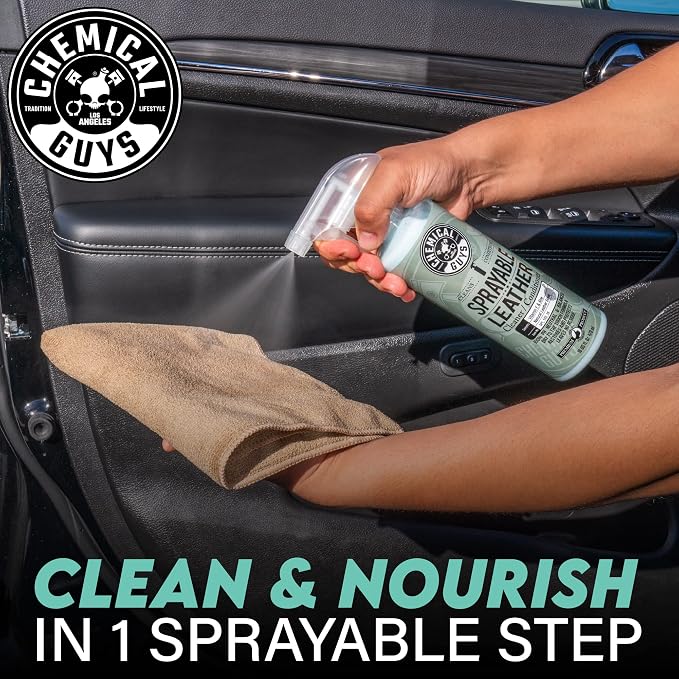 Chemical Guys SPI_103_1602 Sprayable Leather Cleaner and Conditioner in One for Car Interiors, Apparel, and More (Works on Natural, Synthetic, Pleather, and More) Leather Scent, (2 Pack) 16 fl oz