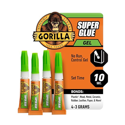 Gorilla Super Glue Gel, Clear Glue, Four 3 Gram Tubes (Pack of 1) - All Purpose and Fast Setting for Projects and Repairs