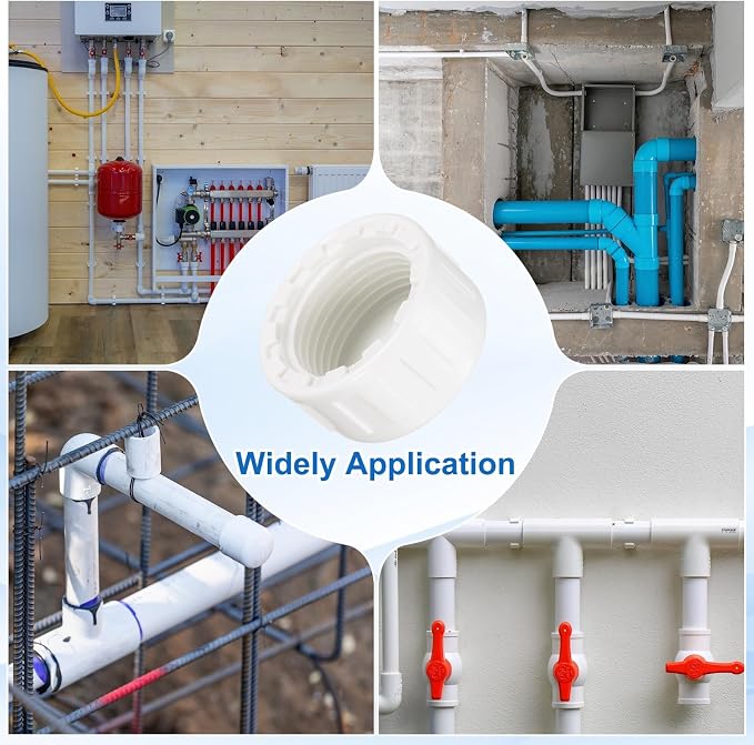 uxcell 5Pcs 3/4 Inch PT Female Thread PVC Pipe Fitting Cap, Cleanout Water Drain End Caps, Pipe Plug Socket Fittings with Tape for Water Heater Supply Lines, Plumbing, White