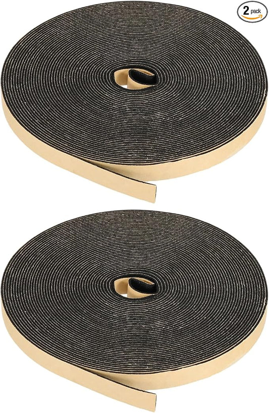 PATIKIL Foam Insulation Tape, 2Pcs 3/8" W x 1/16" t x 32.8FT Self Adhesive Weather Stripping Door Seal Strip for Door Window Air Conditioning, Black