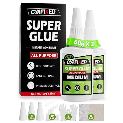 Fast Controlled Super Glue Pro Kit 120 Gram, Medium CA Glue with Anti-Clog Caps & Precision Microtips for Woodworking, Crafts, All-Purpose Cyanoacrylate Adhesive for Ceramic Plastic Glass Shoe Repair