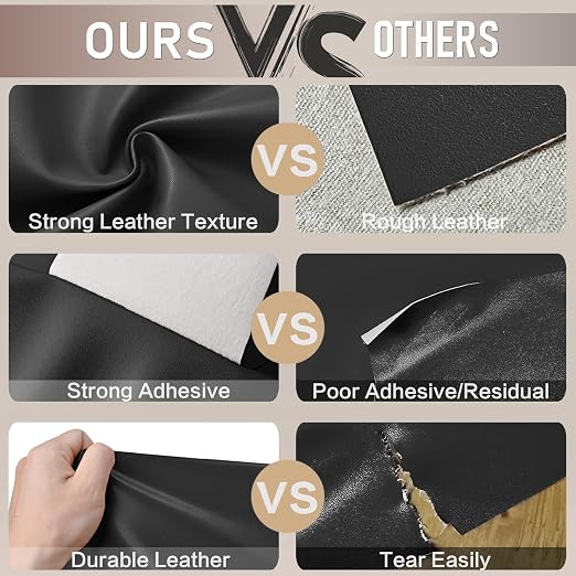 Self Adhesive Leather Repair Patch Kit, 4" x 63" Large Vinyl Leather Repair Tape for Furniture, Car Seat, Couch, Sofa, Chair Smooth Black