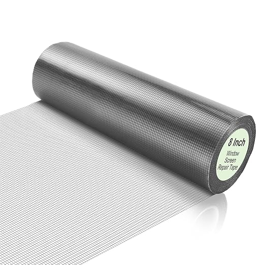 CroBlissful Extra Wide 8 inch x 20 ft Window Screen Tape Mesh Repair Strong Adhesive Waterproof Fiberglass Screen Repair Kit Patch for Window Door Tears Holes(Gray)