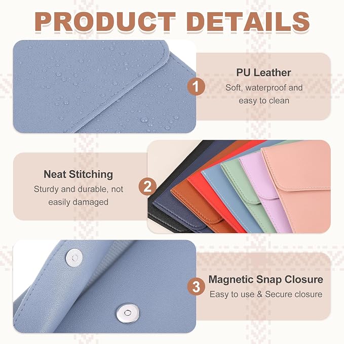 PATIKIL 2Pcs PU Leather A4 File Folder, Document Holder Envelope Waterproof Napa Texture Filing Organizer Portfolio Folder Case with Magnetic Snap Closure for Home Office, Light Blue, Pink