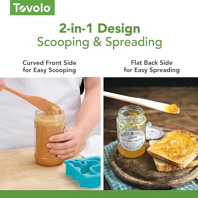 Tovolo Silicone Jar Spatula Long Handled Rubber Scraping Scooping Tool for Peanut Butter Jam Jelly Jars Blenders, Extra Long Flex Core Silicone Jar Scraper Dishwasher Safe BPA Free, Deep Indigo