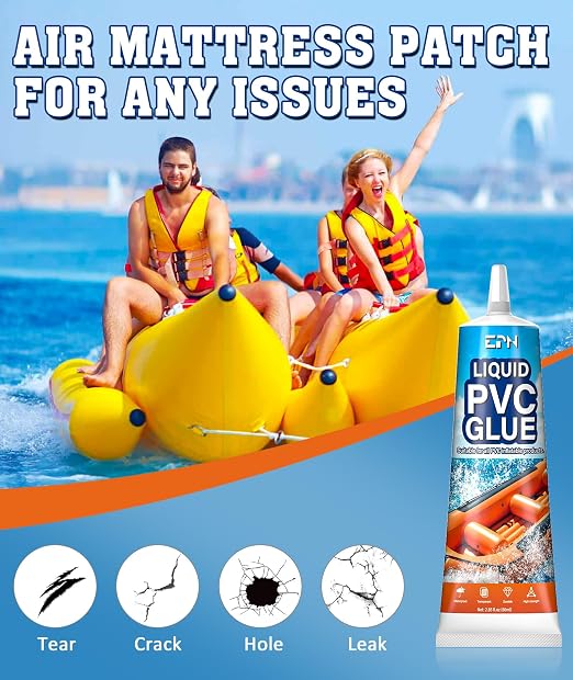EPN Air Mattress Patch Kit, Waterproof Vinyl Pool Liner Repair Kit for Inflatables, Air Mattress, Swimming Ring, Tent, Bounce House, Inflatable Toys, Hot Tub, PVC Boat, Raft, Kayak (80 ML)