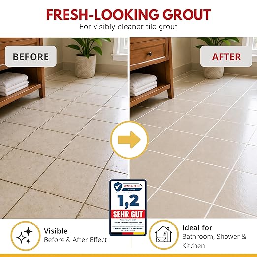 ISPAR Tile Grout Repair Kit – White Grout Filler 14 oz Value Size, Pre-Mixed Grout Repair Paste, Ready to Use Tile Joint Filler for Bathroom & Shower Tile, Spatula & Sponge
