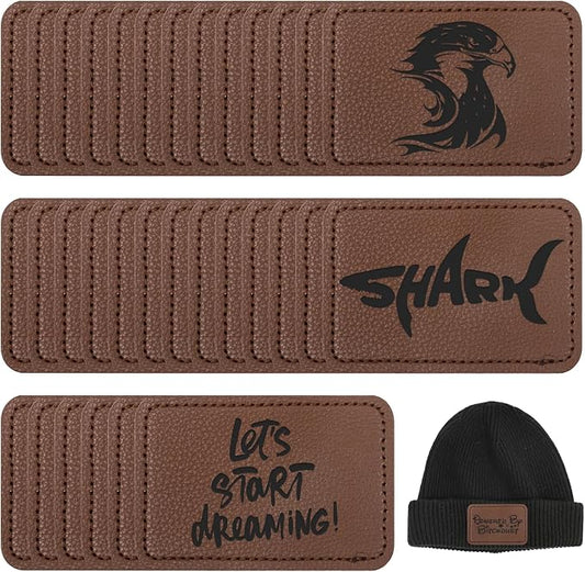50 Pack Blank Leatherette Hat Patch with Adhesive, Rectangle Laserable Leatherette Patch, Faux Leather Patches for Hats Custom Fabric Repair Sew Laser Supplies (Cocoa Brown)