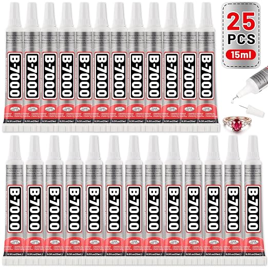25 Tube 15ML B7000 Glue Clear with Precision Tip, Bulk B-7000 Craft Glue Rhinestone Bedazzling Glue Super Adhesive for DIY Jewelry Making Nail Art Fabric Shoes Phone Repair