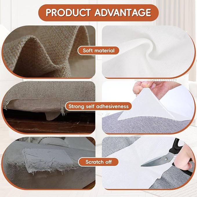 Linen Fabric Repair Tape 4.7x63 Inch, Self Adhesive Couch Patch Repair Fabric Tape for Furniture, Linen Patch Kit for Couch, Carpet, Upholstery, Chair, Sofa, Cushion, Bag (White)