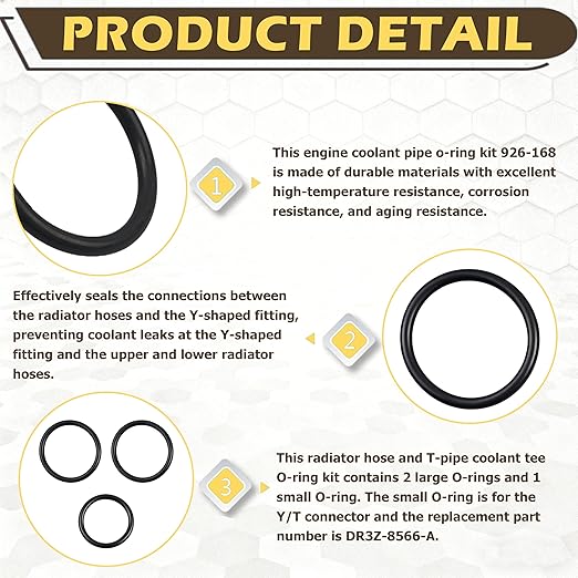 926-168 O-Ring Seal Set（3 Pack） Radiator Hose and T-Pipe Coolant Leak Repair Seal Set Compatible with Select Ford/Lincoln Models Replaces DR3Z-8566-A and BC3Z-8590-F