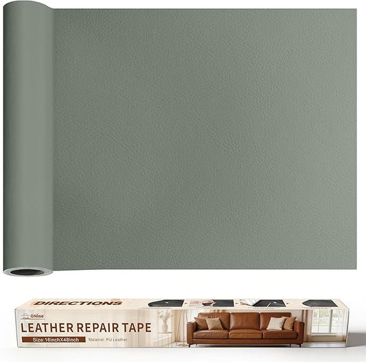 ONine Leather Repair Tape,Self Adhesive Leather Repair Patch,Leather Patches for Furniture,Sofa,Car Seats,Office Chair. Vinyl Repair Kit 16x48in(Blue Gray-Litchi Grain)