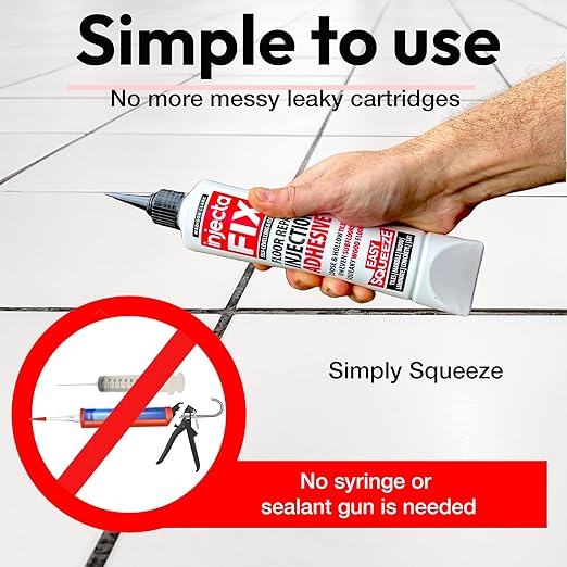 Floor-Fix Pro Eeasy Squeeze 10.1 Fl Oz - Extra Strength - Fix Loose & Hollow Tiles, Squeaky Wood & Laminate - Includes Built in 5/64” Syringe Tip - Adjustable to 5/64. No Sealant Gun Required (6)