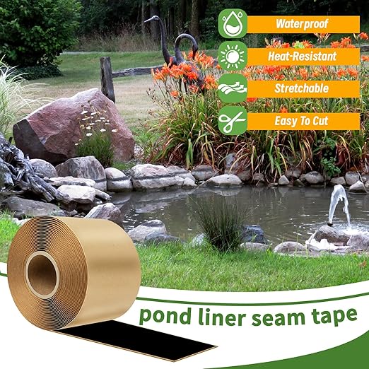 U0U 2PCS Pond Liner Seam Tape,3" x 40' Self Adhesive Double Sided Butyl Pond Seam Tape for EPDM Pond Liners,Waterproof Sealing Tape for EPDM Pond Liner Garden Cover Repair