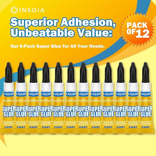 Super Glue Liquid Clear, 12 X 3g All Purpose Strong Adhesive Ca Glue Cyanoacrylate Quick Dry Instant Glue for Plastic, Metal, Ceramic, Shoe, Wood, Leather, Model, Rhinestone, Jewelry and DIY Crafts