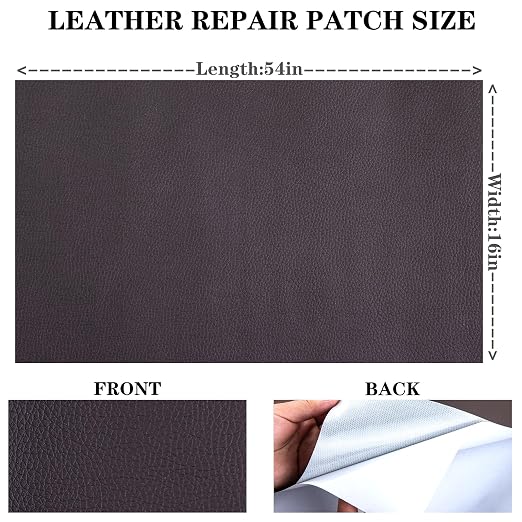 HGUAN Leather Repair Patch, 16X54 Inch Self Adhesive Leather Repair, Large Vinyl Patch Tape for Couches, Furniture, Car Seats, Cabinets, Office Chairs (Dark Brown)