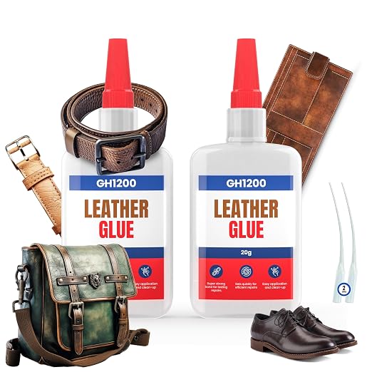 GH1200 Leather Glue Repair - 20g x 2 PCs Strong Upholstery Glue for Cars - Clear for Crack & Patch Repair - Flexible Bonds Waterproof Leather Adhesive for Purses, Jackets, Bags, Shoes and More