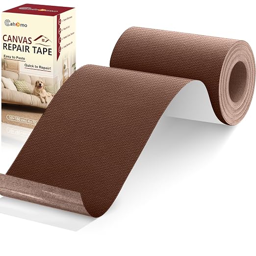 Cahomo Canvas Repair Tape 4x70 inch, Self Adhesive Canvas Fabric Tape, Canvas Fabric Patch Tape Kit, Fabric Repair Tape for Canvas Sofas, Headboards, Chairs, Curtains - Dark Brown