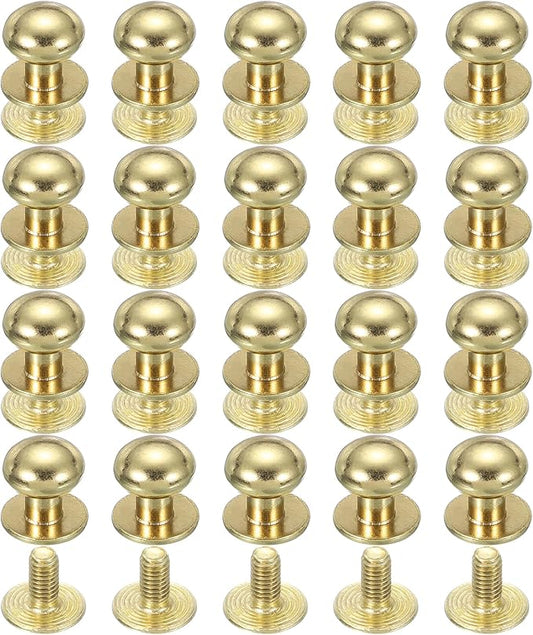 PATIKIL 10 mm Leather Rivets, 20 Sets Ball Head Stud Screw Back Round Head Button Chicago Screw Nipple Stud Rivet for Leather DIY Craft Handbag Belt Repairs, Gold Tone