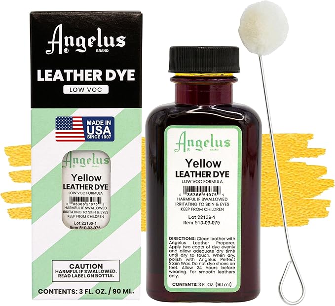 Angelus Leather Dye - Flexible Leather Dye for Shoes, Boots, Bags, Crafts, Furniture, & More 3oz, Dauber Included (Yellow)