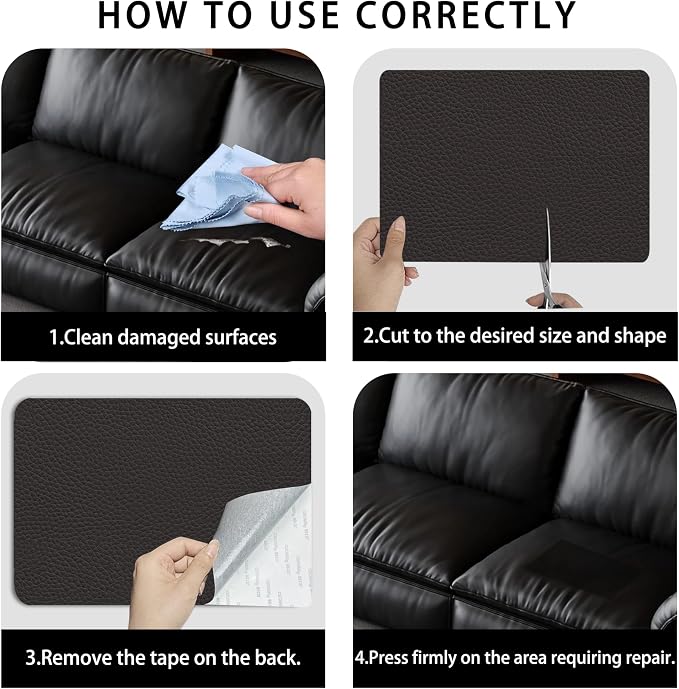 Self Adhesive Leather Repair Patch,8x12 inch Vinyl Repair Kit,Leather Repair Kit for Furniture,Car Seat,Couch,Office Chair,2 Pcs Coffee