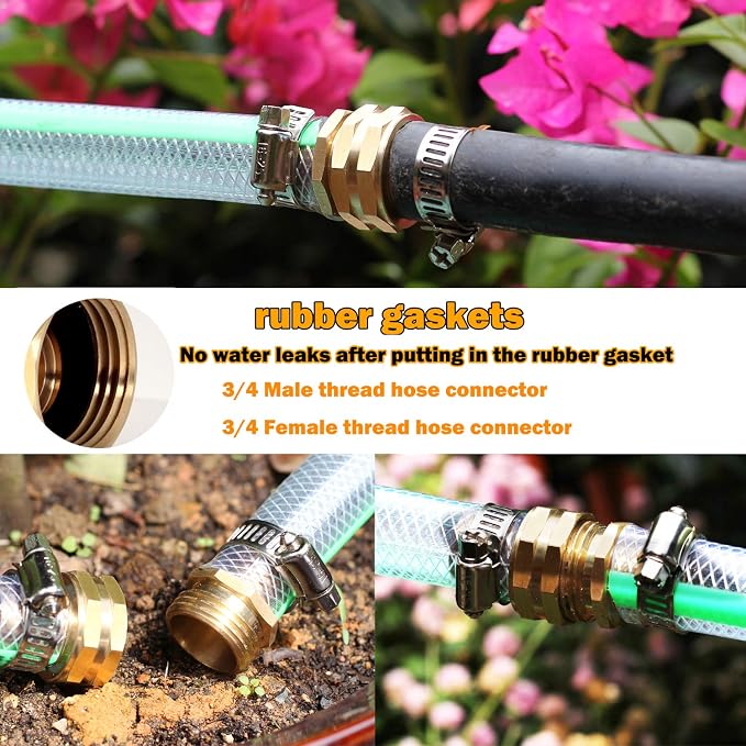Garden Solid brass Hose Repair Connector with Clamps,Fit for Garden Hose Fitting,Male and Female Hose Fittings 10 Set (3/4"-10 Set)
