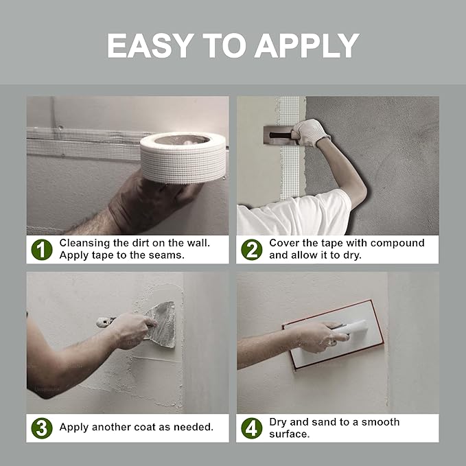 2 Packs Drywall Joint Repair Kit Self Adhesive Fiberglass Drywall Repair Patch Wall Holes Repair Kit Self Adhesive Fiberglass Wall Crack Repair Patch(2 Rolls of 2 Inch x 66 Feet)