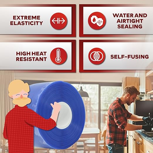 XFasten Self-fusing Silicone Tape Pro, Blue, 1.5-Inch x 15-Feet, 30 mils Extreme Silicone Pipe Fix Tape for Leak Drain Pipes, Tool Grip, Electrical Tape for High Heat Radiator Hose and Plumbing