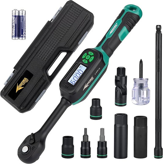 AEROFORCE 9PCS Magnetic Spark Plug Socket Set with a 3/8" Drive Digital Torque Wrench (6.8-135Nm), Includes 12-Point 14mm & 16mm Spark Plug Sockets for cars, motorcycles, lawnmowers