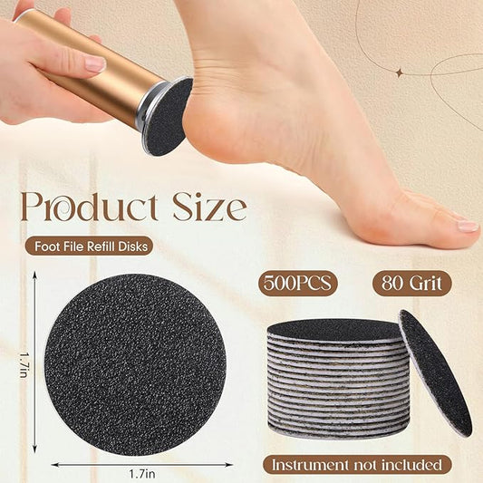 Gisafai 500 Pcs Sanding Replacement Pad Sandpaper Disk for Electric Foot File Callus Remover Tool Black Foot File Disc for Men Women Cracked Heels Dead Skin(80 Grit)