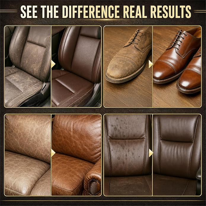 Leather Cleaner and Conditioner, 2-in-1 Leather Care Kit for Car Seats, Furniture, Shoes and Bags, Cleans Dirt and Residue, Enhances Natural Shine and Maintains Smooth Leather, Non-Greasy Formula